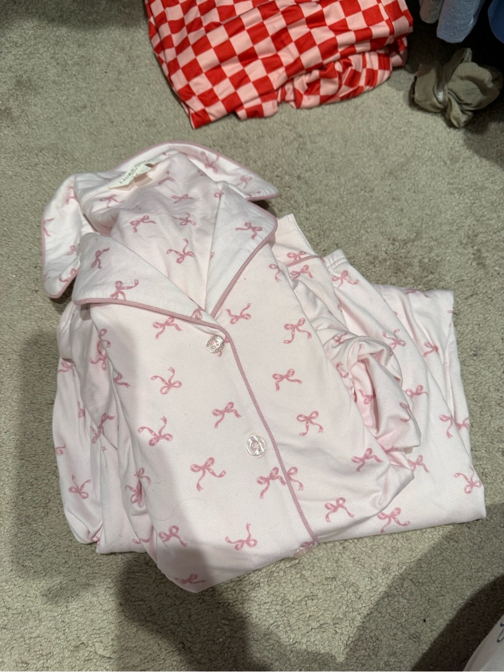 Laura Ashley Pink Bow-Print Pajama Set
